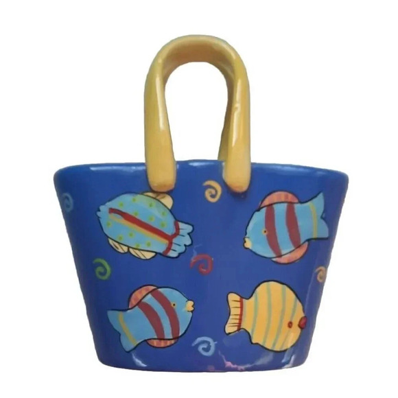 Anne Ormsby Something Fishy Ceramic Tropical Fish Purse Decorative Wall Hanging - Picture 1 of 6